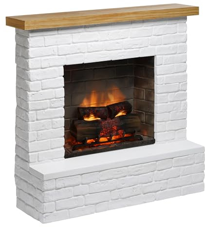 TAGU Rolf Elektrokamin mit PowerFlame 2, Heizung und Thermostat, Knistern, Wi-Fi und Umgebungslicht (Weiß-Stein)