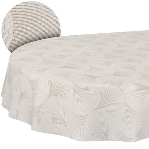 ANRO Tischdecke abwaschbar Curva Grau oval 220x140 cm Outdoor wetterfest | waschbar bei 30 °C – ideal für Garten, Terrasse & Esszimmer – Tischwäsche aus beschichtetem Stoff