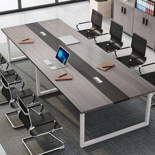 Großer Bürokonferenztisch 180x80cm Holz Besprechungstisch für 6 8 Personen mit Gewindelöchern ideal für Büros, Besprechungsräume und Empfangsbereiche (Grau & Weiß)