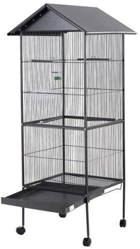 Large Bird Cage with Stand – 160cm Tall Metal Parrot Cage for Cockatiel, Macaw, Budgie & Canary – Spacious Steel Aviary with Feeding Bowls, Perch & Slide-Out Tray (52L x 52W x 160H cm)