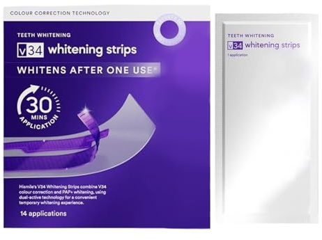 Strisce Sbiancanti V34, Con Efficacè Correzione Del Colore, 14 Pezzi, Sbiancamento Dei Denti Viola, Trattamento Delle Macchie Dei Denti, Neutralizza Le Macchie Gialle E Schiarisce, Per Uomini, Donne