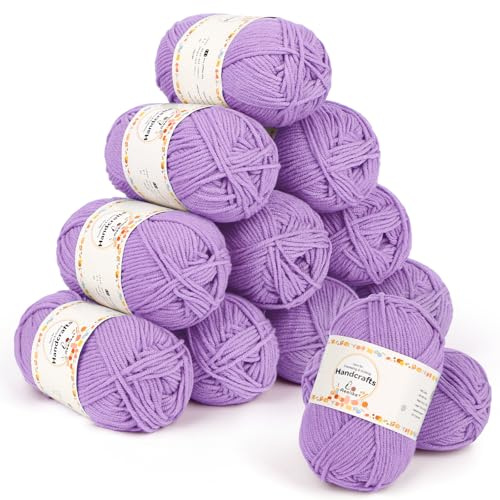 Aeelike 12 Pack Double Knitting Yarn Acrylic Wool Crochet Yarn 50g, 600g Soft 5Ply Milk Cotton Yarn Knitting Wool Set for Beginners Crochet Amigurumi, Baby Blanket, Socks and Scarves (Purple)