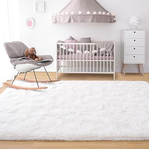 ANJIAJIE Tappeto Salotto Pelo Alto Morbido 80 x 140 cm con Fondo Antiscivolo, Super Morbido Camera da Letto per Soggiorno e Camera da Letto, Bianco