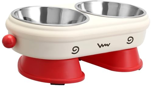 CQSXM Katzennapf Erhöhter, Abnehmbare Edelstahlschüssel 350ml x 2, Rutschfester Hundenapf für Katzen und kleine Hunde (Nicht personalisiert)