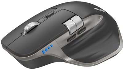 TECKNET Souris Bluetooth, Souris sans Fil Ergonomique avec 3 Modes (BT5.0/5.0+2.4G), Rechargeable, 4800 DPI Réglable avec Molette Latérale Souris Silencieuse pour Ordinateurs, Mac, PC, Windows, Gris