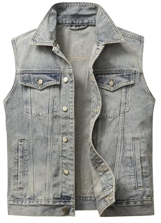 CoXuantion Uomo Retro Vintage Denim Gilet Cotone Jeans Capispalla Smanicato di Jeans da Moto Casual Cowboy Gilet Multi Tasca Punk Gilets L,Blu