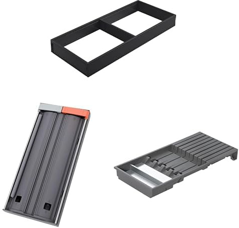 Bundle aus Blum AMBIA-LINE Schubladen-Organizer | 47×20×5 cm | Carbonschwarz + AMBIA-LINE Folienschneider | 2-in-1 Cutter für Folien bis Ø46 mm + AMBIA-LINE Messerhalter | für bis zu 9 Messern