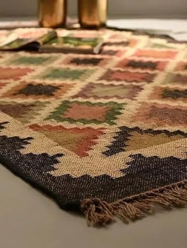 Ripaz Vogue - Tappeto kilim in lana intrecciata a mano – Tappeto bohémien a trama piatta, resistente tappeto in fibra naturale per soggiorno, camera da letto e decorazione della casa, 60 x 90 cm