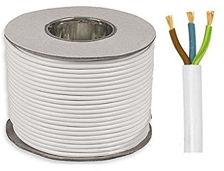 3 CORE 13 AMP Round White PVC Mains Electrical Cable 1.5MM Sold by The Meter