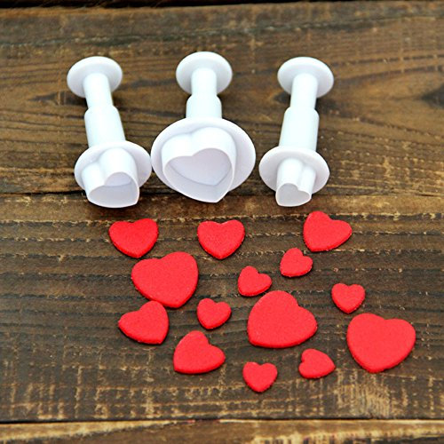 L-FENG-UK Juego de 3 cortadores de fondant en forma de corazón para decoración de pasteles, cortadores de glaseado para hornear pasteles, juego de herramientas de decoración de pasteles, cortador de