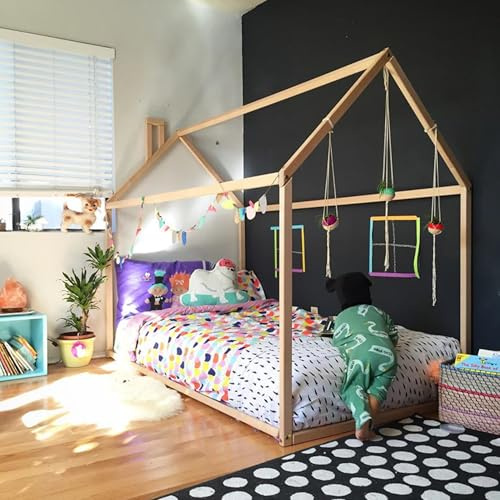 Sweet Home From Wood Montessori Bett – Holzhausbett für Kleinkinder und Kinder. Skandinavisches Design Bodenbettrahmen für Kinderzimmer. (Natürliche Farbe)