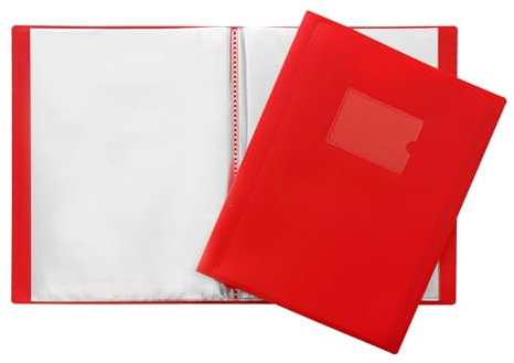 Janrax Raccoglitore per presentazioni, formato A4, copertina flessibile, 40 tasche, colore: rosso
