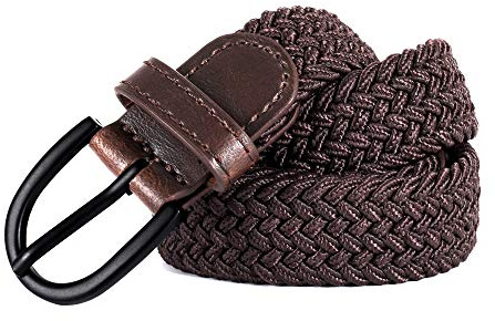 Mile High Life Junior geflochtene elastische Stretchgürtel | Dornschnalle | PU Loop-Endspitze | Jungen Mädchen | 2,5 cm breit (Brown, Medium 56cm (71cm Length))