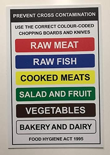 Prevent cross contamination kitchen colour coded safety sign - 1.2mm Rigid plastic 200mm x 150mm