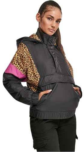 Urban Classics Giacca a Vento Donna con Cappuccio, Giacca Imbottita e Impermeabile, Effetto Animalier, Pull Over con Zip, Taglie XS - 5XL