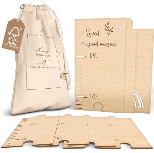 Mikito Holz Messlatte für Kinder zum festhalten ihres Wachstums inkl. Wandbefestigung (Loved beyond measure)