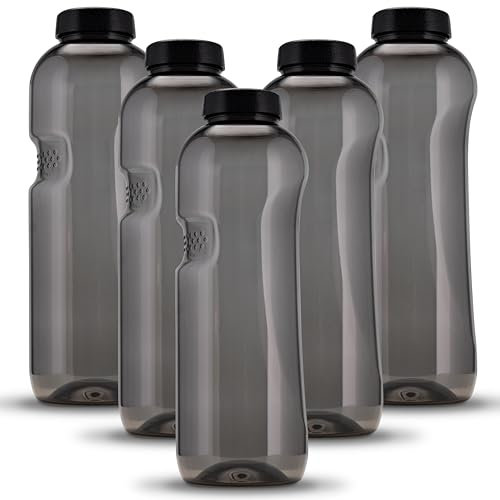 Kavodrink 5 x Tritan Trinkflasche 1,0L Wasserflasche schwarz Sportflasche BPA frei Flasche 1000ml