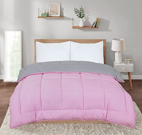 SleepyNights 7.5 tog Box Stitching Reversible Coverless Summer Cool Duvet Pink and Grey - Single
