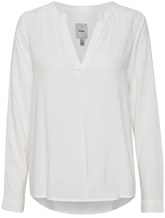 ICHI IHMAIN LS2 Damen Lange Bluse Langarm Basicbluse aus Reiner Viskose Nachhaltige zertifizierte EcoVero Viskose V-Ausschnitt Regular Fit