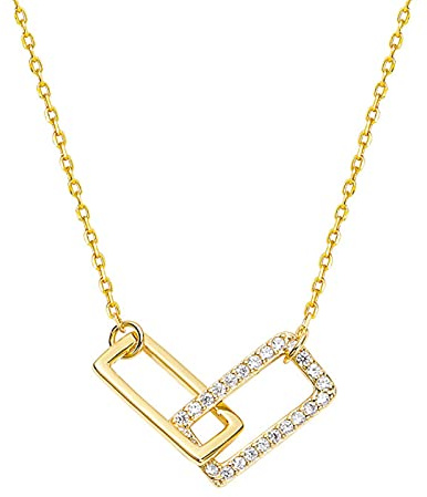 HCMA 925 Sterling Silber ineinandergreifende Doppelring Büroklammer Charm Halskette für Frauen Schlüsselbein Halskette Hochzeitsschmuck