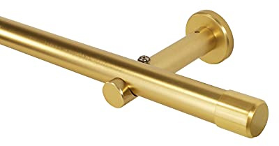 Gardinenstange Farbe Messing matt aus Metall, 20 mm Durchmesser, Vorhangstange für Wand- und Deckenmontage geeignet, einläufig, Endstück Kappe 180 cm