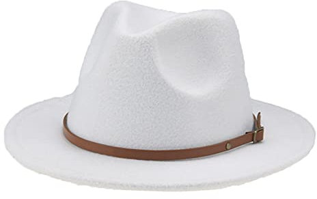 QBQZXAOSOWH Fedora Trilby Hüte Für Frauen Fester Gürtel Fedora-Kleid Hochzeit Schwarzer Fedora-Hut 52-54 cm (Kinder) Weiß