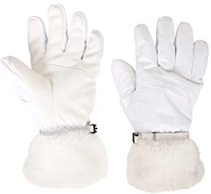 Mountain Warehouse Parallax Womens Waterproof Ski Gloves - Waterproof, Breathable, Faux Fur, Fleece Lining mitts - Best for Winter, Outdoors, Skiing, Winter Sports White M