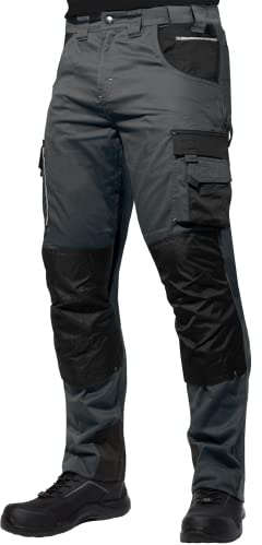 ACE Genesis Pro Herren-Arbeitshose lang - Männer-Arbeitshosen mit Stretch-Bund, Gummizug & Kniepolster-Taschen - Grau - 54