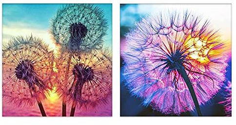 2-Piece Dandelions Diamond Painting Kits for Adults, Round Full Drill 5D DIY Diamond Art Kits for Home Wall Decor 12x12