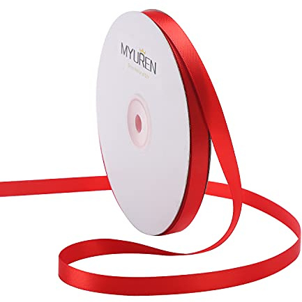 45m Doppelseitiges Satinband Rot 10mm Seidenband für Hochzeitsdekoration, Geschenkverpackungen, Partygeschenk, Bastelbedarf, Schleifen, Blumenstrauß