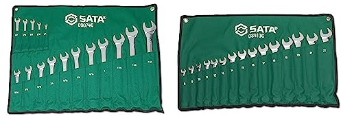 SATA Juego de llaves combinadas de 31 piezas de 12 puntos | SAE de 1/4 a 1-1/4 pulgadas y métricas de 8 mm a 22 mm | Carga fuera de esquina | ST08414G