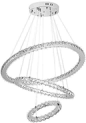 TRMLBE 96W LED Kronleuchter Kristall Modern Pendelleuchte Höhenverstellbar Deckenlampe Hängelampe Deckenleuchter mit Drei Ringe für Wohnzimmer Esszimmer Flur - Kaltes Weiß