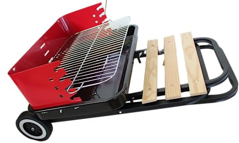 HST Holzkohlegrill klapp und fahrbar mit Rädern BBQ Grillwagen großer Grillrost Ablage zum Zusammenklappen platzsparend leicht transportierbar