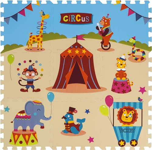 andiamo Puzzlematte 9 teilig zum Spielen und puzzlen - Puzzle Matte als Spielunterlage 30 x 30 cm je Puzzleteil Zirkus