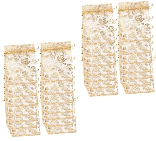 BZKSER Goldener Organzasäckchen -50 Stück Druck Organzabeutel Säckchen Geschenkbeutel KordelzugGeschenkbeutel Mesh Beutel für Hochzeitsfeier Hochzeit Schmuck Süssigkeit Beutel(9x12cm