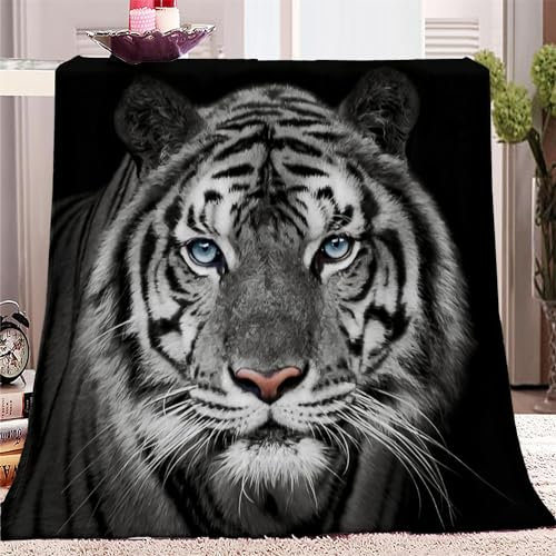 Kinderdecke Tier Tiger&Schwarz Kuscheldecke Flauschig 100 x 140cm 3D Drucken Microfaser Weich Warm Plüsch Wohndecke Fleece Tagesdecke Decke für Sofa und Bett