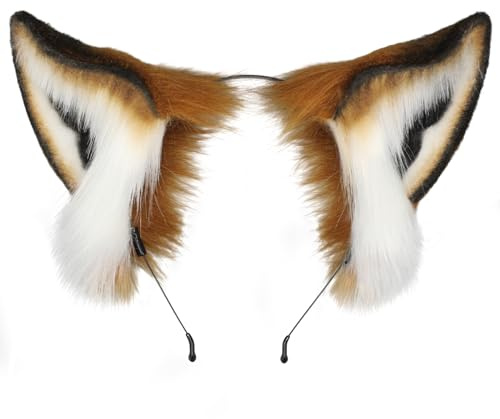 dressfan Fuchsohren Haarreif Plüsch Fuchs Fox Faschingskostüme Verkleidung,Damen & Herren Party Fuchs Stirnband Cosplay Kostüm Zubehör zu Karneval & Fasching & Halloween,Hellbraun