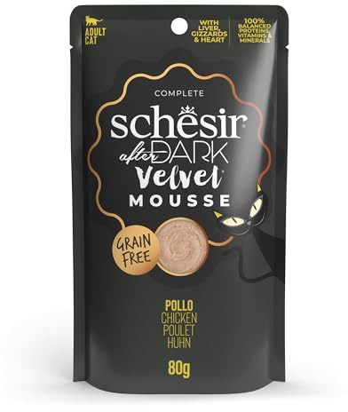 Schesir After Dark, Geschmack Huhn aus Mousse, komplettes Nassfutter für Erwachsene Katzen (12 x 80 g)