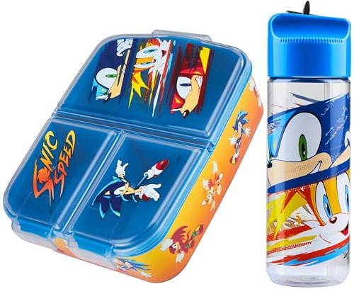 Get Trend Sonic THE Hedgehog Lunch Box Set for Kids Multiple Snack Compartments and Water Bottle Gamer Knuckles School Supplies Day Trips Holidays