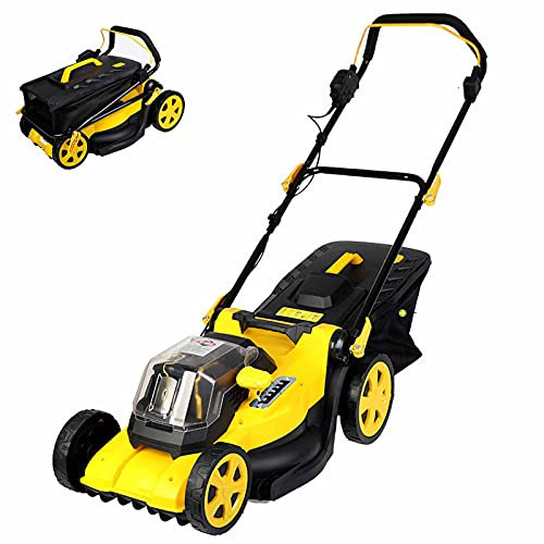 DDKYHU Cortacésped rotativo eléctrico, Ancho de Corte de 40 cm, cortacésped inalámbrico de 40 V con batería y Cargador, Caja de césped de 45 L, cortacésped de Empuje Plegable
