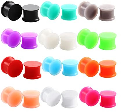 BCughia Silikon Ohr Plug 20mm Piercing Tunnel Mehrfarbig Round Form Ear Tunnel Set, 24 Stück
