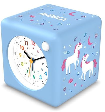 Cander Berlin MNU 1310 E Kinderwecker personalisiert lautlos mit Wunschnamen Licht Einhorn Mädchen Kinderzimmer