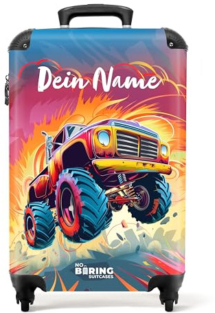 NoBoringSuitcases© Kinderkoffer, Koffer Personalisiert, Kinderkoffer | 55x40x20 cm - Jungen, Kinder Reisekoffer, Koffer Kinder Jungen, Trolley Kinder, Handgepäck Koffer (Monstertruck