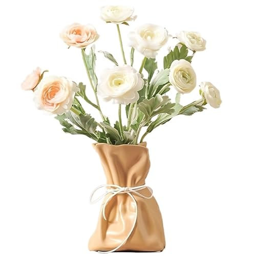 Blumenvasen Vase aus Papiertüte, Blumenvase aus Keramik, einzigartiges Grab-Crinkle-Design, dekorative Vasen for Moderne Wohndekoration, Hochzeit Vasen Deko(Yellow)