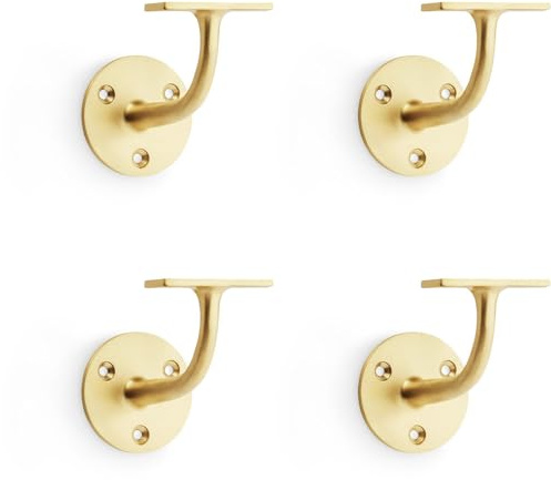 4 Pack - Heavy Duty Stair Handrail Bannister Bracket Arm - Satin Brass 82mm Proj Holder