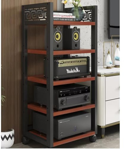 ZIUSFAC Meuble Stéréo Appareils DAC Audio Rack Multifonctionnel Support AV Media Meuble HiFi Media Stand pour Composants Audio Vidéo Etagère(Teak,5 Tier)