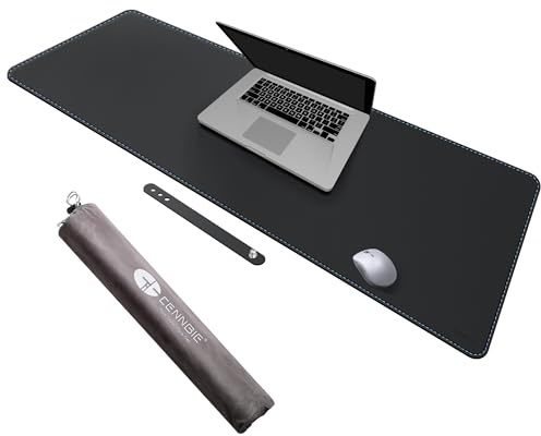CENNBIE Alfombrilla de escritorio,110x40cm alfombrilla ratón de cuero, almohadilla de mesa, protector mesa escritorio de gran tamaño Impermeable y antideslizante，Apto para oficina/hogar(negro)