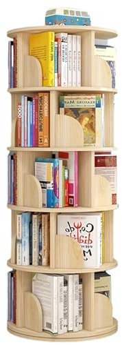 360 Grad drehbares Bücherregal, Ausstellungsturm für Kinder, stapelbar, rund, Bücherregal, Ständer mit Eichen-Finish (46 x 160 cm)
