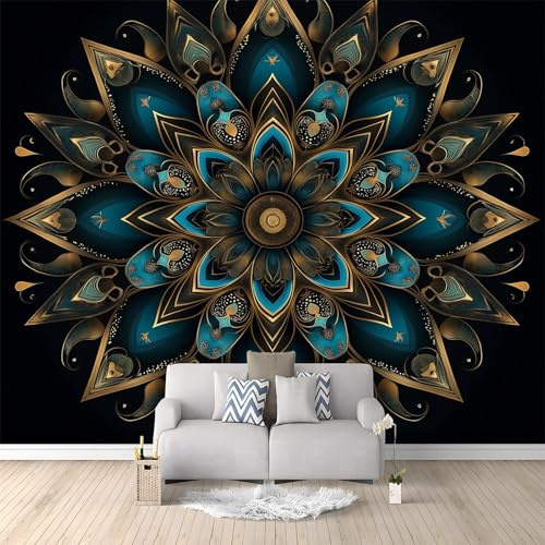 3D Printed Wallpaper Elegant Symmetrical Mandala Non-Woven Mural 200 x 140 cm Modern Photo Black Wallpaper Living Room Home Decoration Wall murals Suitable for Children's Room