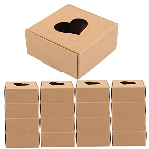 WATIIFUFU 20stücke Quadratische Kraftpapier-geschenkboxen Mit Herzförmigem Fenster Robuste Verpackungskartons Faltbare Papierboxen Für Süßigkeiten Kerzen Handgemachte Seifen Als Festival